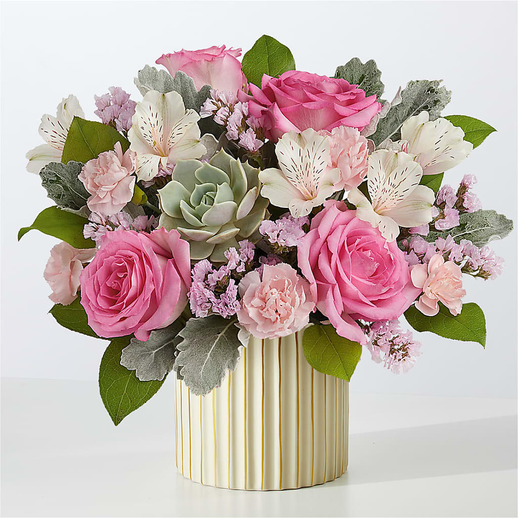 Dusty Rose Bouquet with Ivory Vase – Nix Florist, Hampton SC