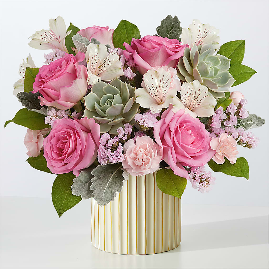 Dusty Rose Bouquet with Ivory Vase – Nix Florist, Hampton SC