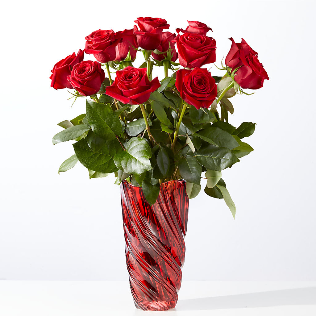 Classic Love Red Rose Bouquet with Luxe Swirl Vase – Nix Florist, Hampton SC