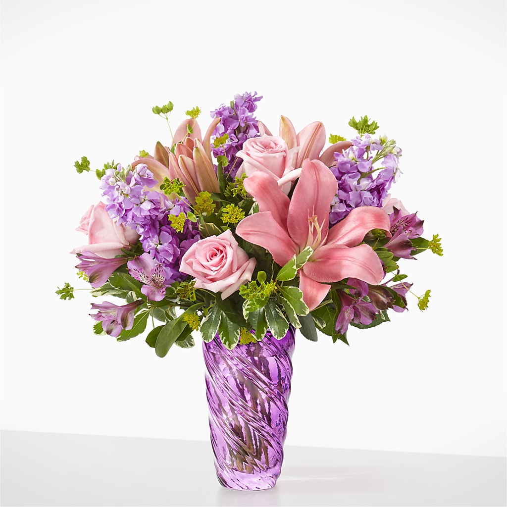 Precious Petals Bouquet with Luxe Swirl Vase – Nix Florist, Hampton SC